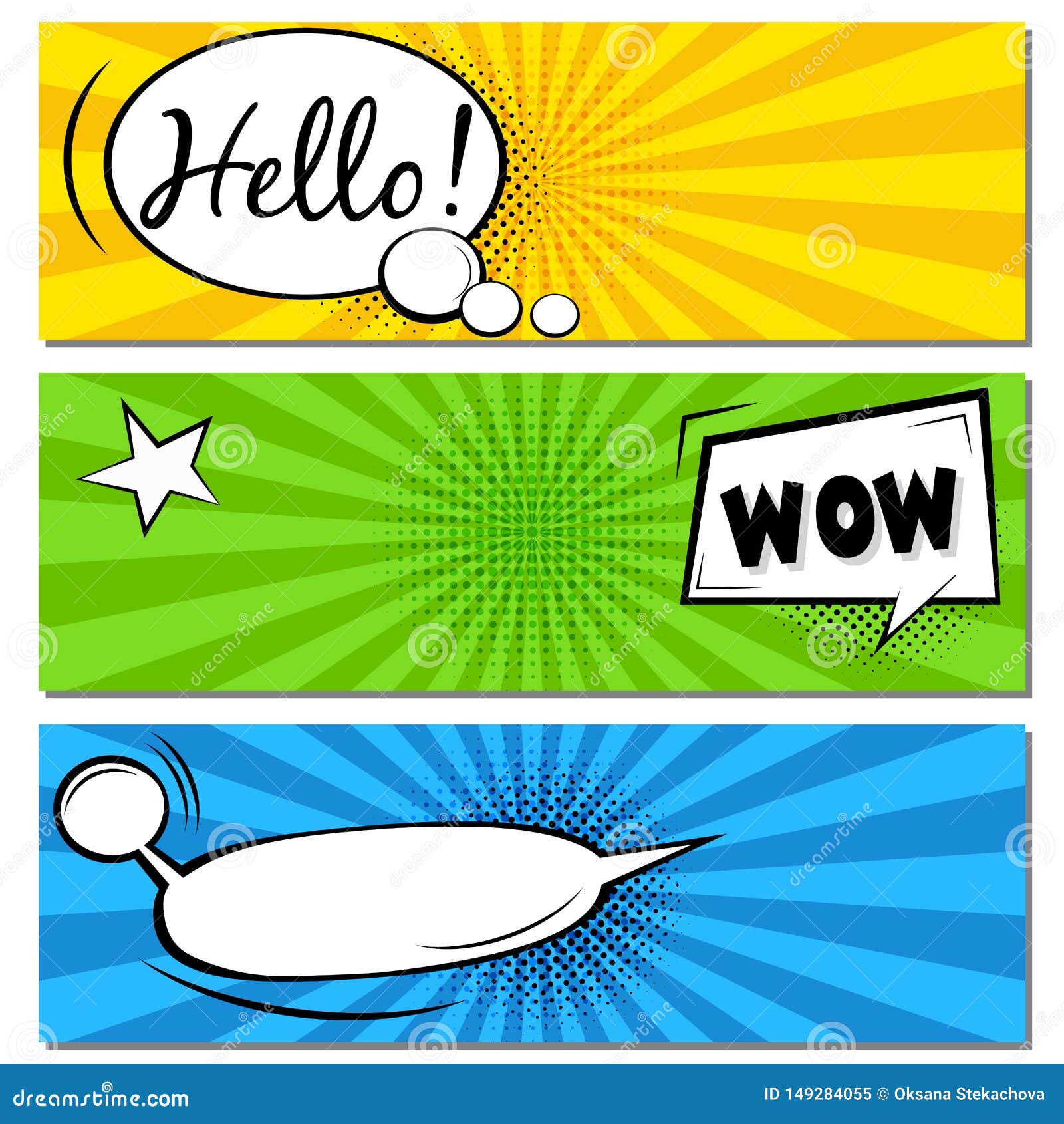 hello! wow! comic speech bubbles. pop art  label . vintage comics book poster on green background.